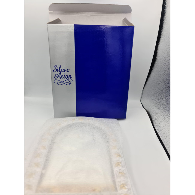 Срібна Ікона Свята Сім'я 21,5х16,5см в італійському стилі іконографії арочної форми під склом в коричневій шкірі EPZ4-188BG-BR/S