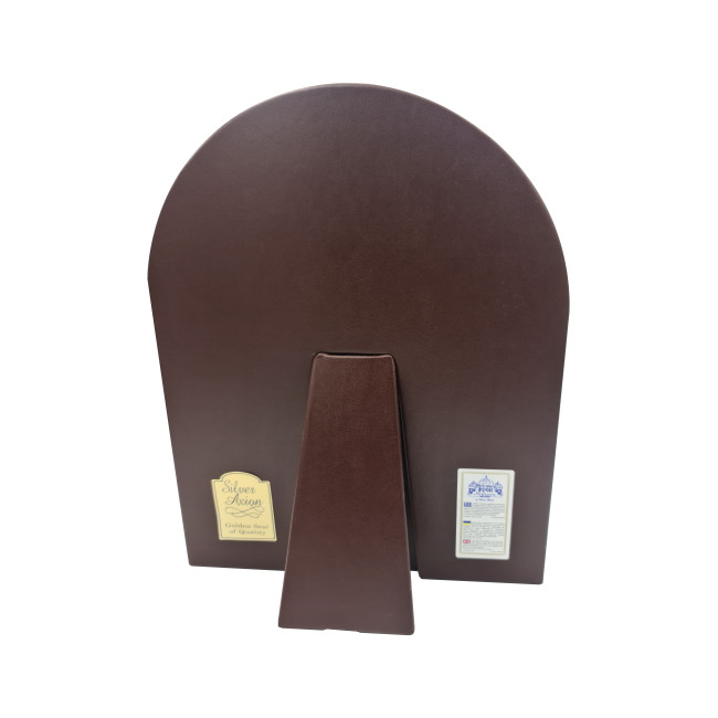 Срібна Ікона Свята Сім'я 21,5х16,5см в італійському стилі іконографії арочної форми під склом в коричневій шкірі EPZ4-188BG-BR/S