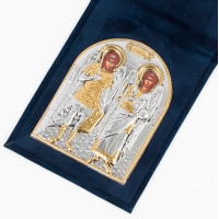 Карманная Иконка Михаил та Гавриил 5,5х7см серебряная в бархатной книжечке
