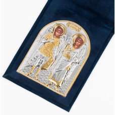 Дорожня Іконка Михаїл на Гавриїл 5,5х7см срібна в оксамитовій книжечці