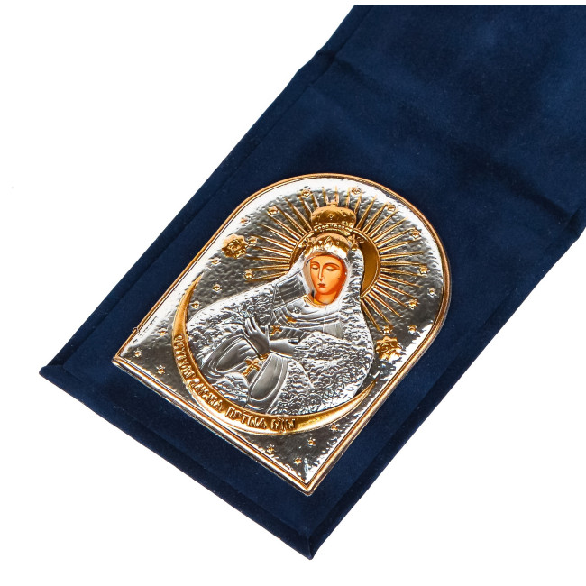 Дорожня Іконка Остробрамська Богородиця 5,5х7см срібна в оксамитовій книжечці