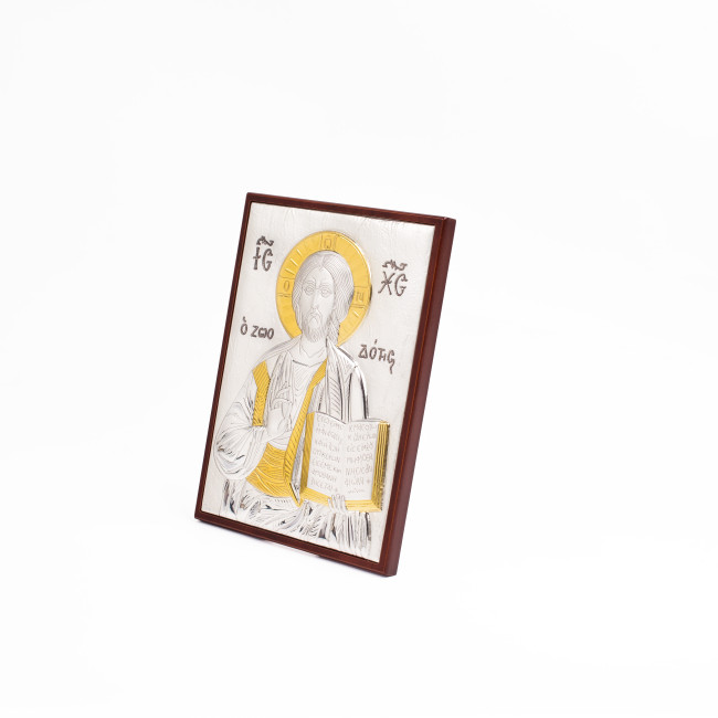 Ісус Христос Спаситель 16x22см в сріблі з позолотою праямокутної форми