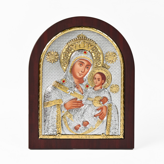 Срібна Ікона Вифліємська Богородиця 10,7х12,8см арочної форми на дереві з рамкою EP3-021XAG/P