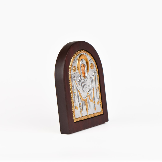 Ікона Покрови Пресвятої Богородиці 20х25см арочної форми на дереві з рамкою EP5-192XAG/P