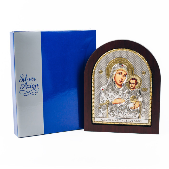 Єрусалимська Ікона Божої Матері 20х25см арочної форми на дереві з рамкою EP5-006XAG/P