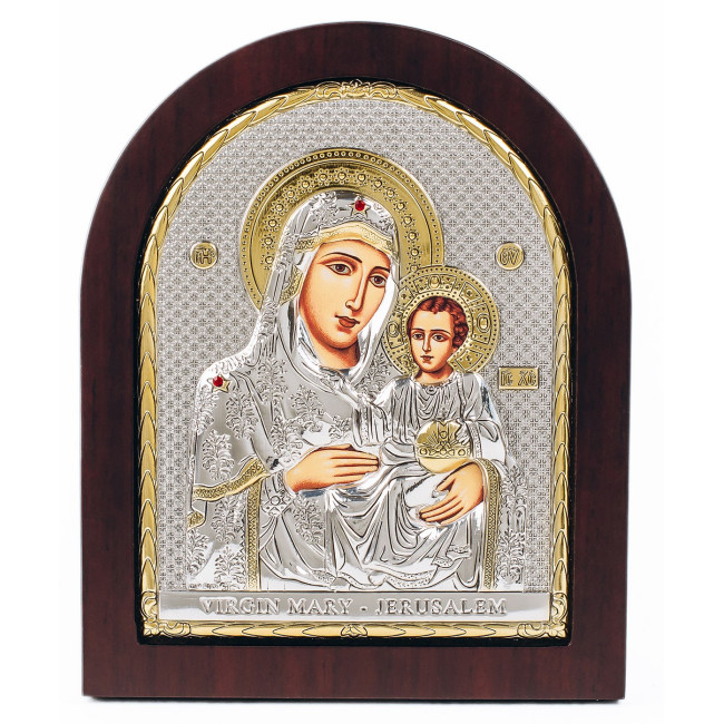 Єрусалимська Ікона Божої Матері 20х25см арочної форми на дереві з рамкою EP5-006XAG/P