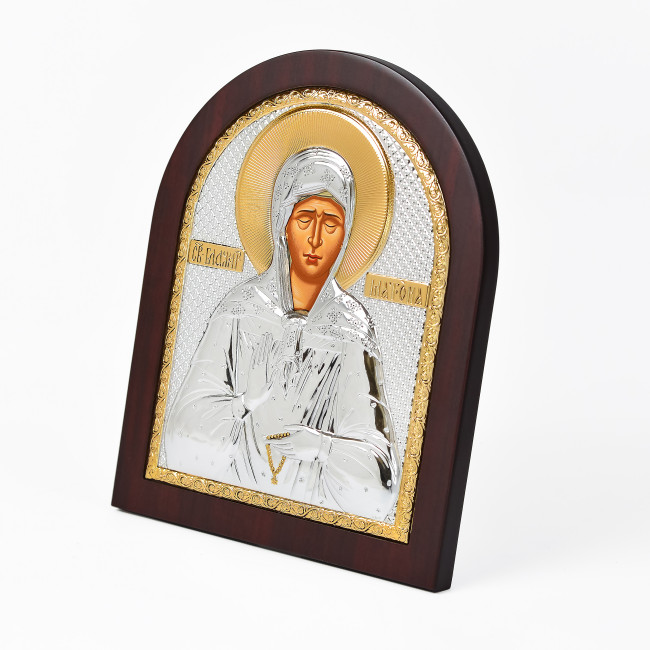 Срібна Ікона Свята Матрона 20х25см арочної форми на дереві з рамкою EP5-163XAG/P