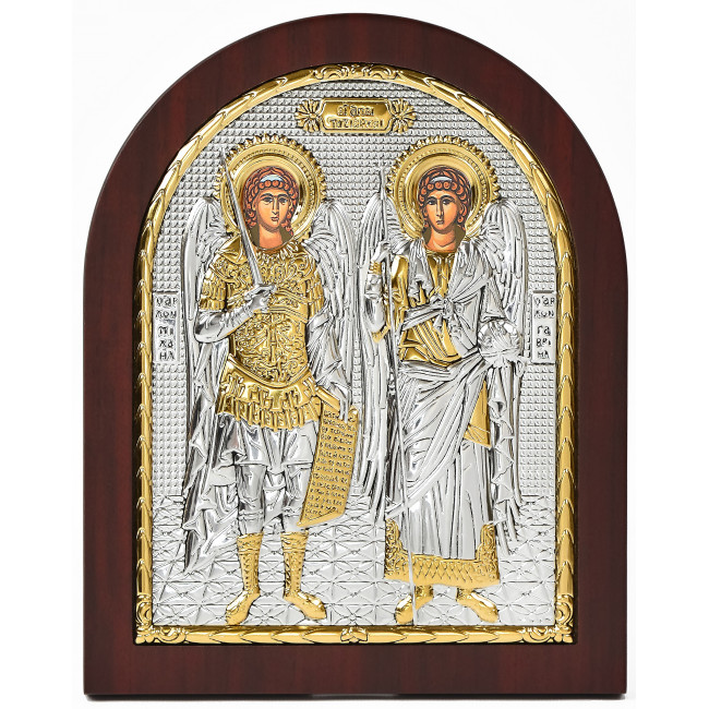 Срібна Ікона Св. Михаїл та Гавриїл 20х25см арочної форми на дереві з рамкою EP5-033XAG/P