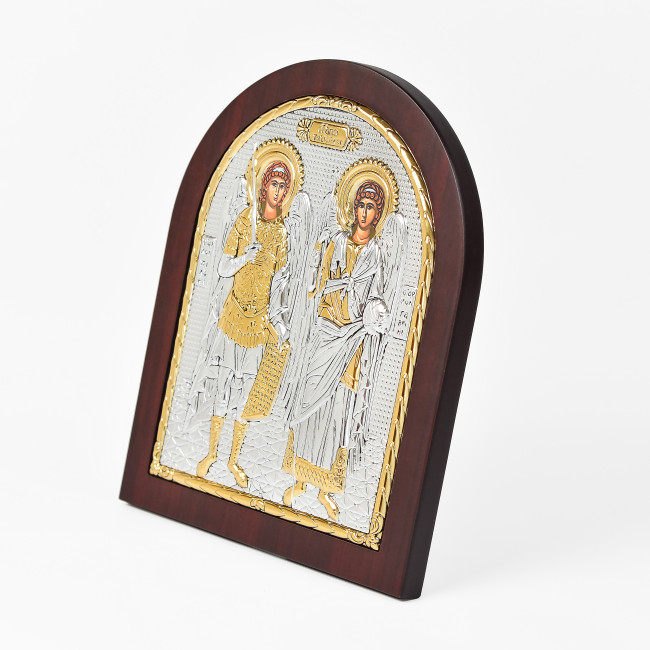 Срібна Ікона Св. Михаїл та Гавриїл 20х25см арочної форми на дереві з рамкою EP5-033XAG/P