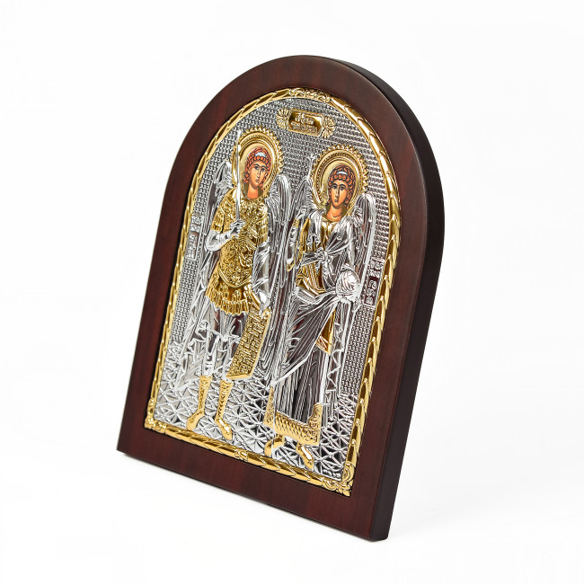 Срібна Ікона Св. Михаїл та Гавриїл 20х25см арочної форми на дереві з рамкою EP5-033XAG/P