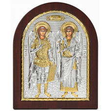 Архангели Михаїл та Гавриїл 14,7х18см срібна ікона арочної форми на дереві