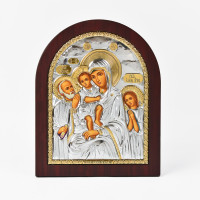 Икона Богородицы "Трех Радостей" 14,7х18см серебряная арочной формы на дереве