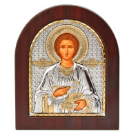 Пантелеймон Цілитель 10,7х12,8см срібна ікона арочної форми на дереві