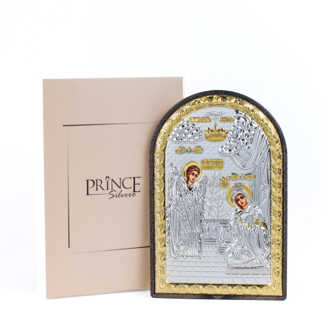 Срібна Ікона Благовіщення Божої Матері 4,2х5,8см прямокутна на пластику MA/E1113-2OX