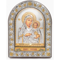 Єрусалимська Ікона Божої Матері 16,5х21,5см під склом аркової форми в шкірі