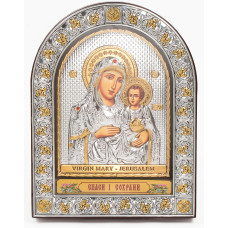 Єрусалимська Ікона Божої Матері 16,5х21,5см під склом аркової форми в шкірі