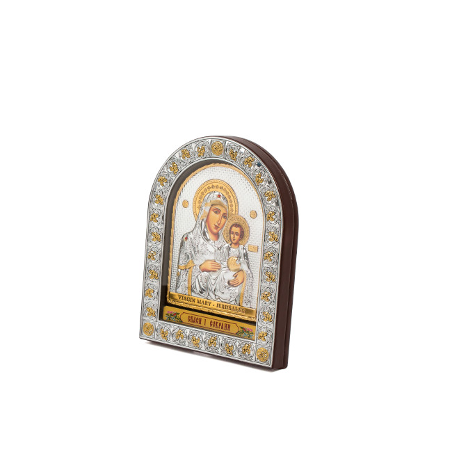 Єрусалимська Ікона Божої Матері 16,5х21,5см під склом аркової форми в шкірі EPZ4-006AG-BR/P