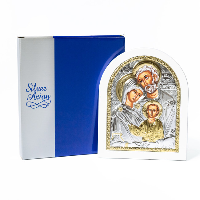 Ікона Святе Сімейство 14,7х18см аркової форми на білому дереві EP4-015XAG-WH/P