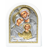 Икона Святое Семейство 14,7х18см арочной формы на белом дереве