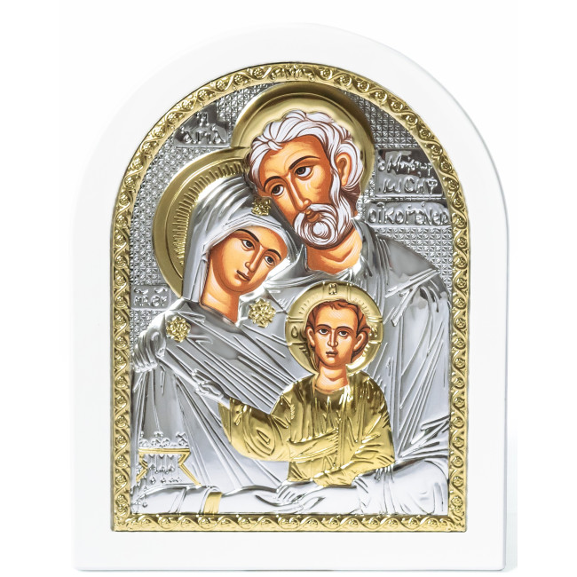 Ікона Святе Сімейство 14,7х18см аркової форми на білому дереві EP4-015XAG-WH/P
