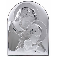 Икона Святое Семейство 16,3х21,3см серебряная арочной формы на дереве