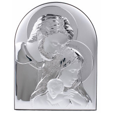 Ікона Святе Сімейство 16,3х21,3см срібна аркової форми на дереві