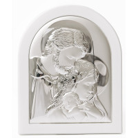 Ікона Святе Сімейство 20х25см срібна аркової форми на білому дереві