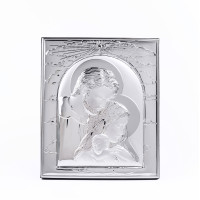 Икона Святое Семейство 11,3х19,1см серебряная прямоугольной формы на дереве без рамки