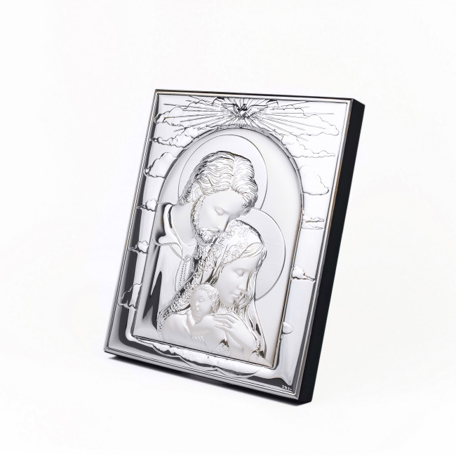 Икона Святое Семейство 11,3х19,1см серебряная прямоугольной формы на дереве без рамки EP444-188XG/S