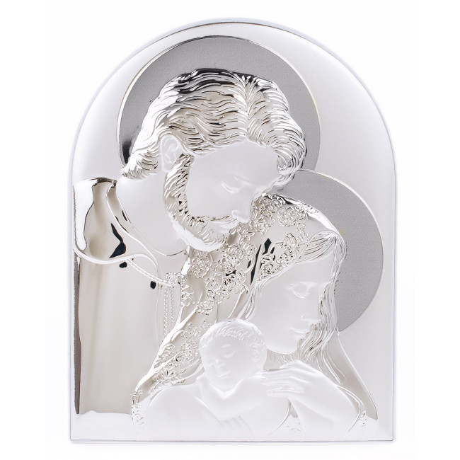 Ікона Святе Сімейство 11,9х15,2см срібна аркової форми на білому дереві без рамки EP4-188XG-WH/S