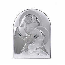 Ікона Святе Сімейство 11,9х15,2см срібна аркової форми на дереві