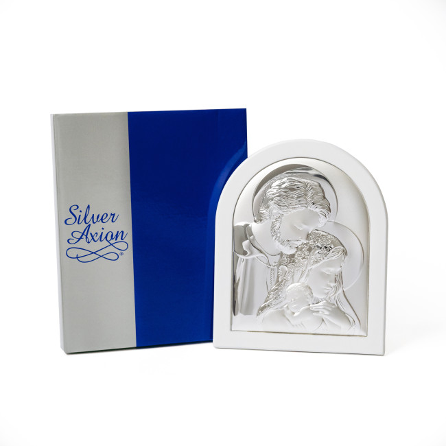 Ікона Святе Сімейство 14,7х18см срібна аркової форми на білому дереві EP4-188XBG-WH/S