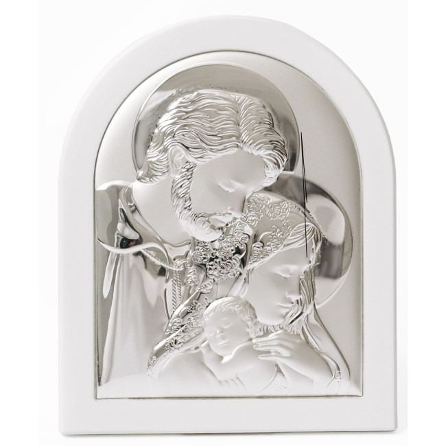 Ікона Святе Сімейство 14,7х18см срібна аркової форми на білому дереві EP4-188XBG-WH/S