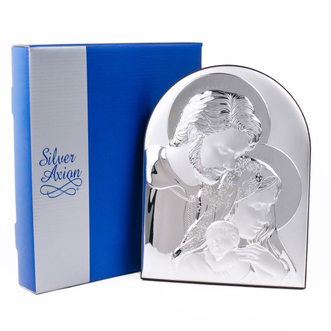 Ікона Святе Сімейство 8,3х10,4см срібна аркової форми на білому дереві без рамки EP3-188XG-WH/S