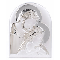 Ікона Святе Сімейство 8,3х10,4см срібна аркової форми на білому дереві без рамки