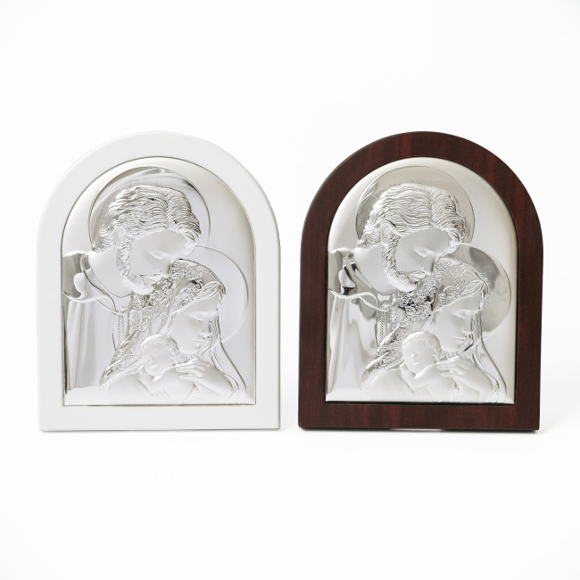 Икона Святое Семейство 11х13см серебряная арочной формы с рамкой EP3-188XBG/S