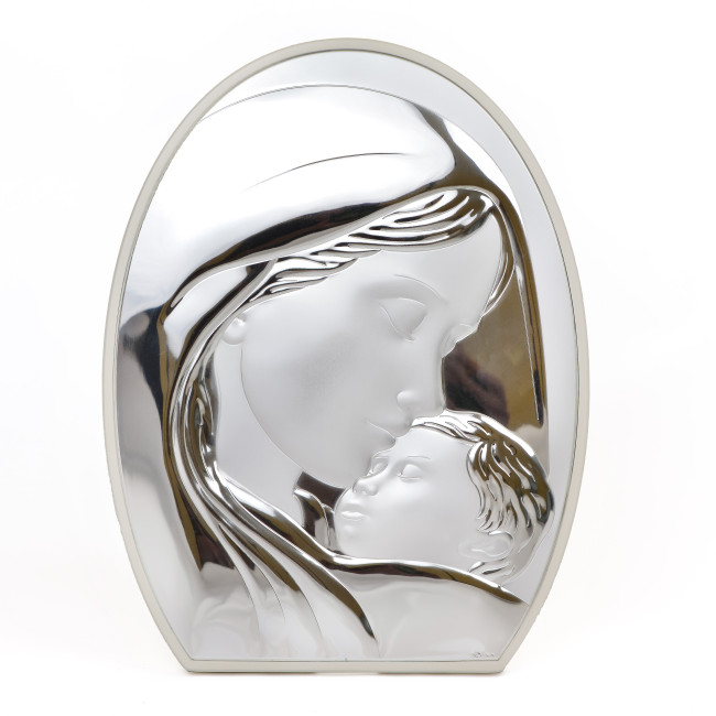 Божа Матір з Ісусом 26,5x34,5см срібна італійська ікона MA/E902/1WH