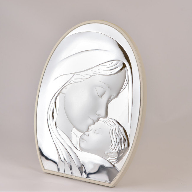 Божа Матір з Ісусом 26,5x34,5см срібна італійська ікона MA/E902/1WH