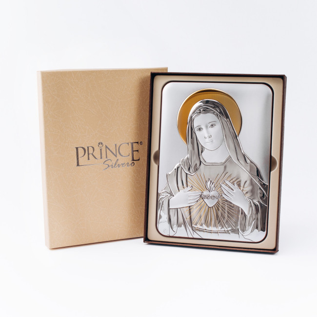 Непорочне Серце Пресвятої Діви Марії 7х10см срібна італійська ікона MB/E981/4X