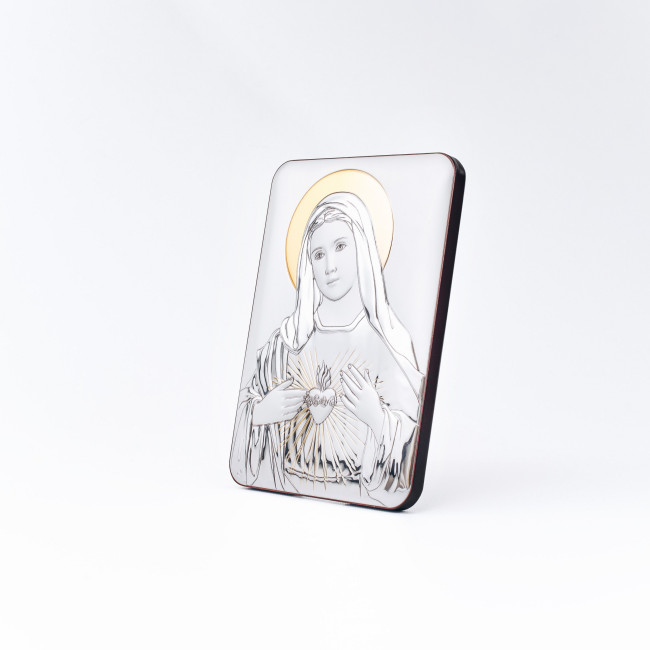 Непорочне Серце Пресвятої Діви Марії 7х10см срібна італійська ікона MB/E981/4X