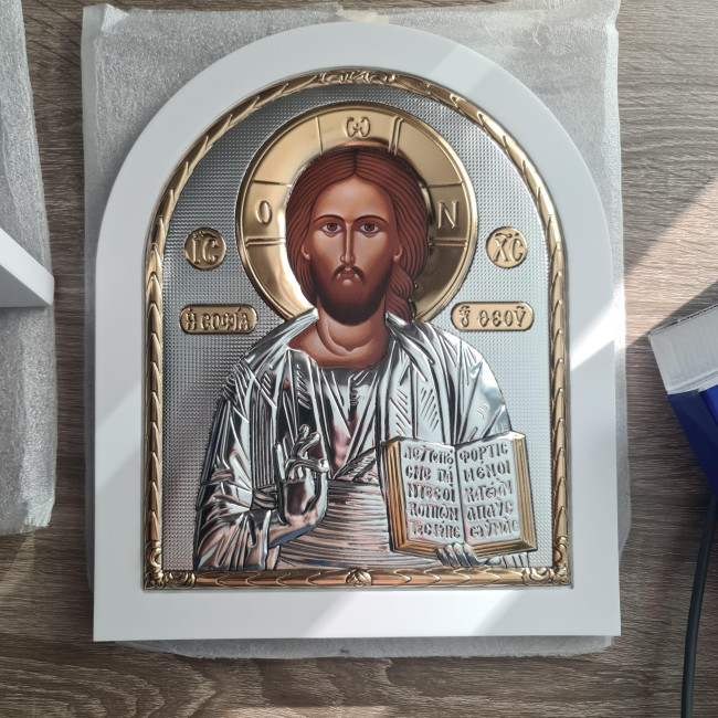 Вінчальні Ікони Спаситель та Казанська Богородиця 25х30см на білому дереві EP6-001-004XAG/P