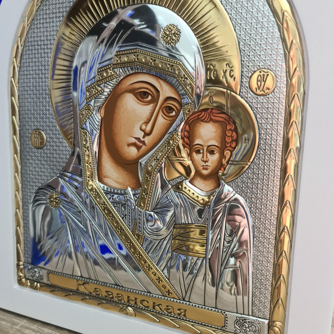 Вінчальні Ікони Спаситель та Казанська Богородиця 25х30см на білому дереві EP6-001-004XAG/P