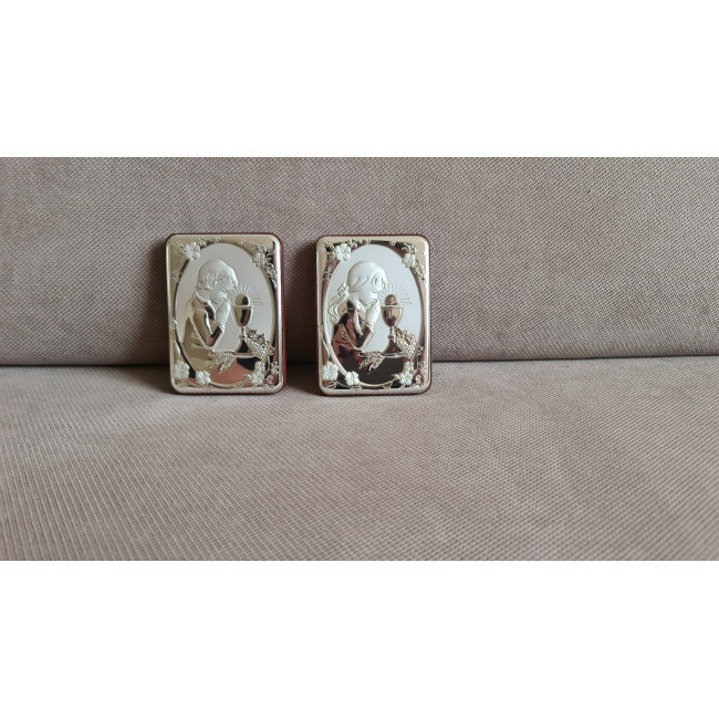 Срібна іконка для хлопчика Перше Причастя 7х10 прямокутна з молитвою перед чашею Срібна іконка для хлопчика Перше Причастя 7х10 прямокутна з молитвою перед чашею