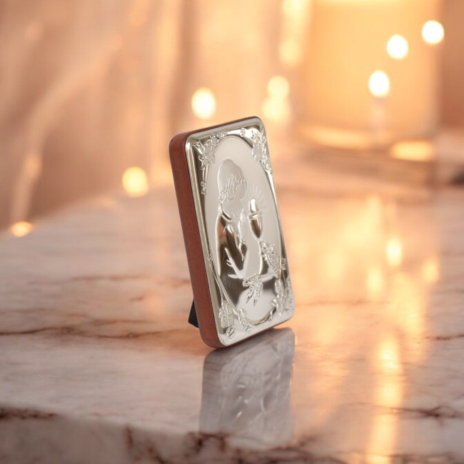 Срібна іконка для хлопчика Перше Причастя 7х10 прямокутна з молитвою перед чашею Срібна іконка для хлопчика Перше Причастя 7х10 прямокутна з молитвою перед чашею