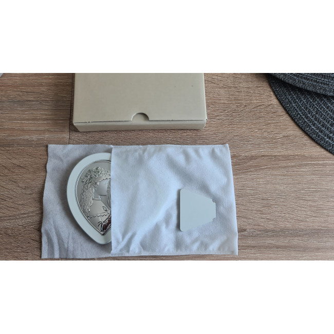 Срібна іконка у формі серця для хлопчика до Першої Сповіді та Урочистого Причастя 8.5х10.7 з молитвою перед чашею JHS