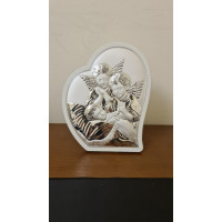 Срібна ікона-серце 18x23 см "Ангели Охоронці" на Перше Причастя 