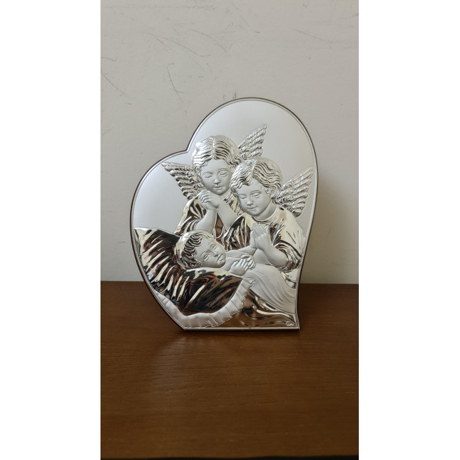 Срібна ікона Ангел Охоронець над дитиною до Першої Сповіді та Урочистого Причастя 16.5х21