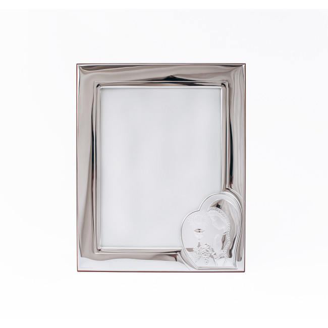 Срібна фоторамка для дівчинки до Урочистого Причастя 10х15 з іконкою дівчинки біля чаші IHS Срібна фоторамка для дівчинки до Урочистого Причастя 10х15 з іконкою дівчинки біля чаші IHS