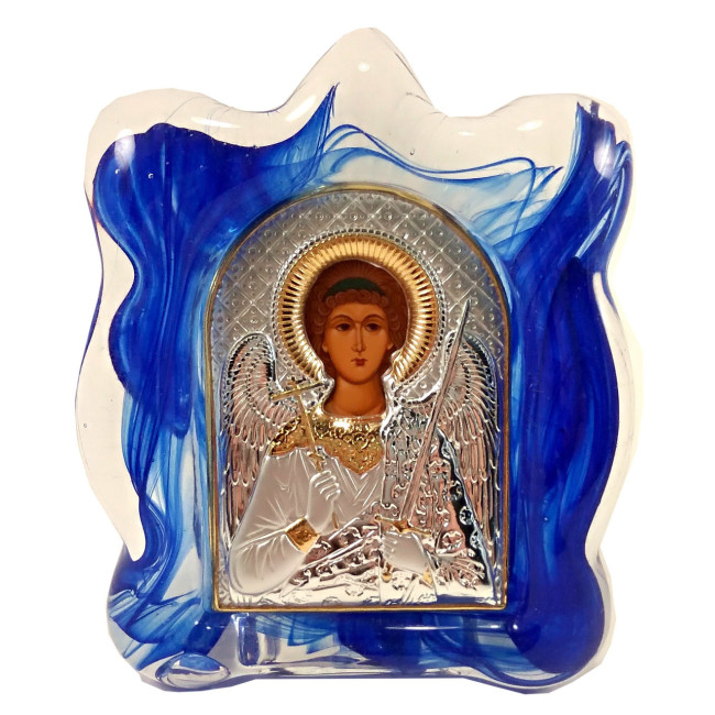 Ікона Ангел Хранитель 9х7 см в муранському склі, срібна, з Греції