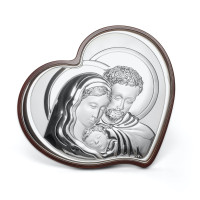 Срібна ікона Святе Сімейство 9,5х12,5 см у формі серця